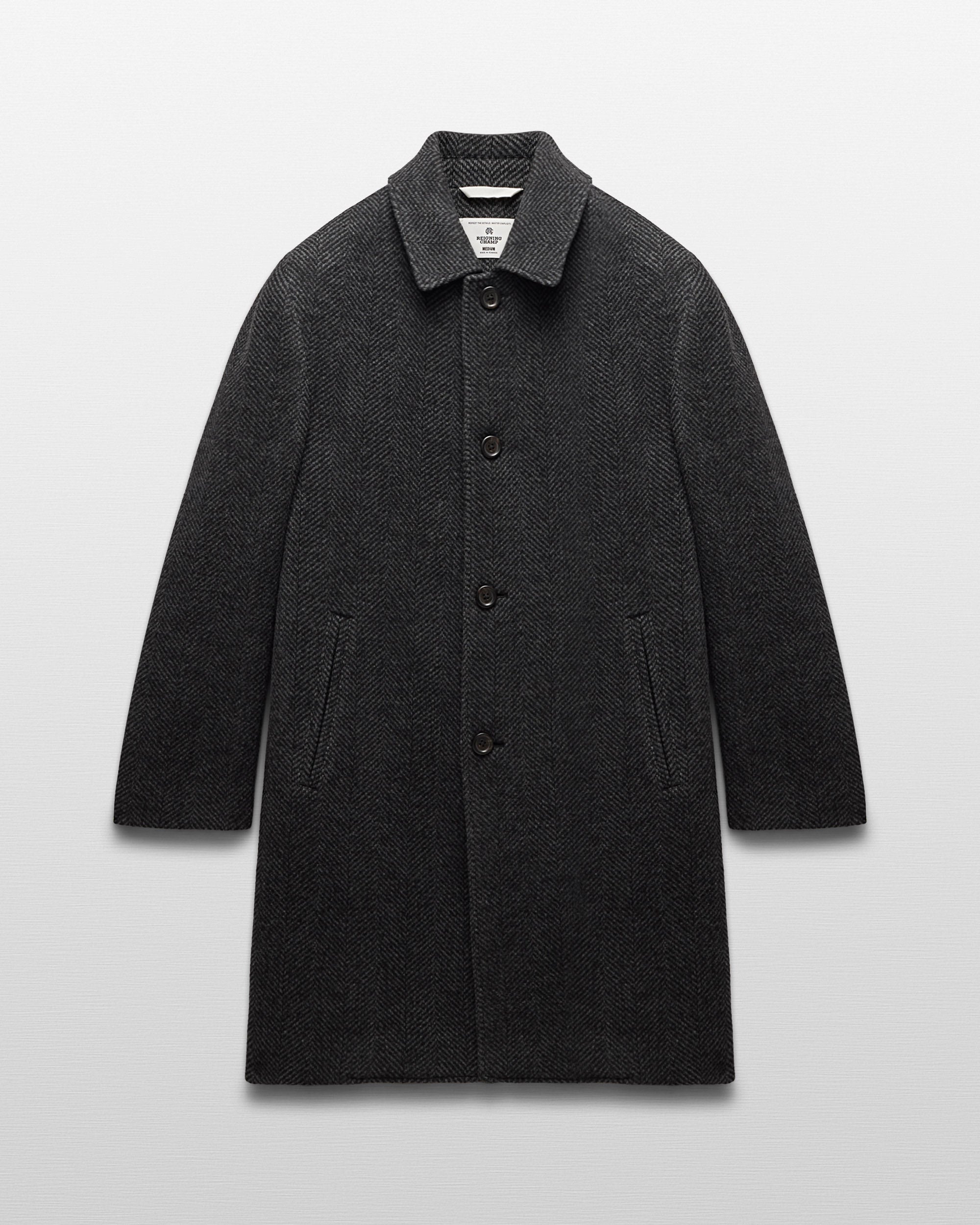 Reigning Champ Wool Herringbone Scout Coat Xx Large Black Standard