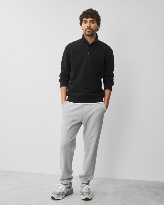 Midweight Terry Standard Button Mockneck