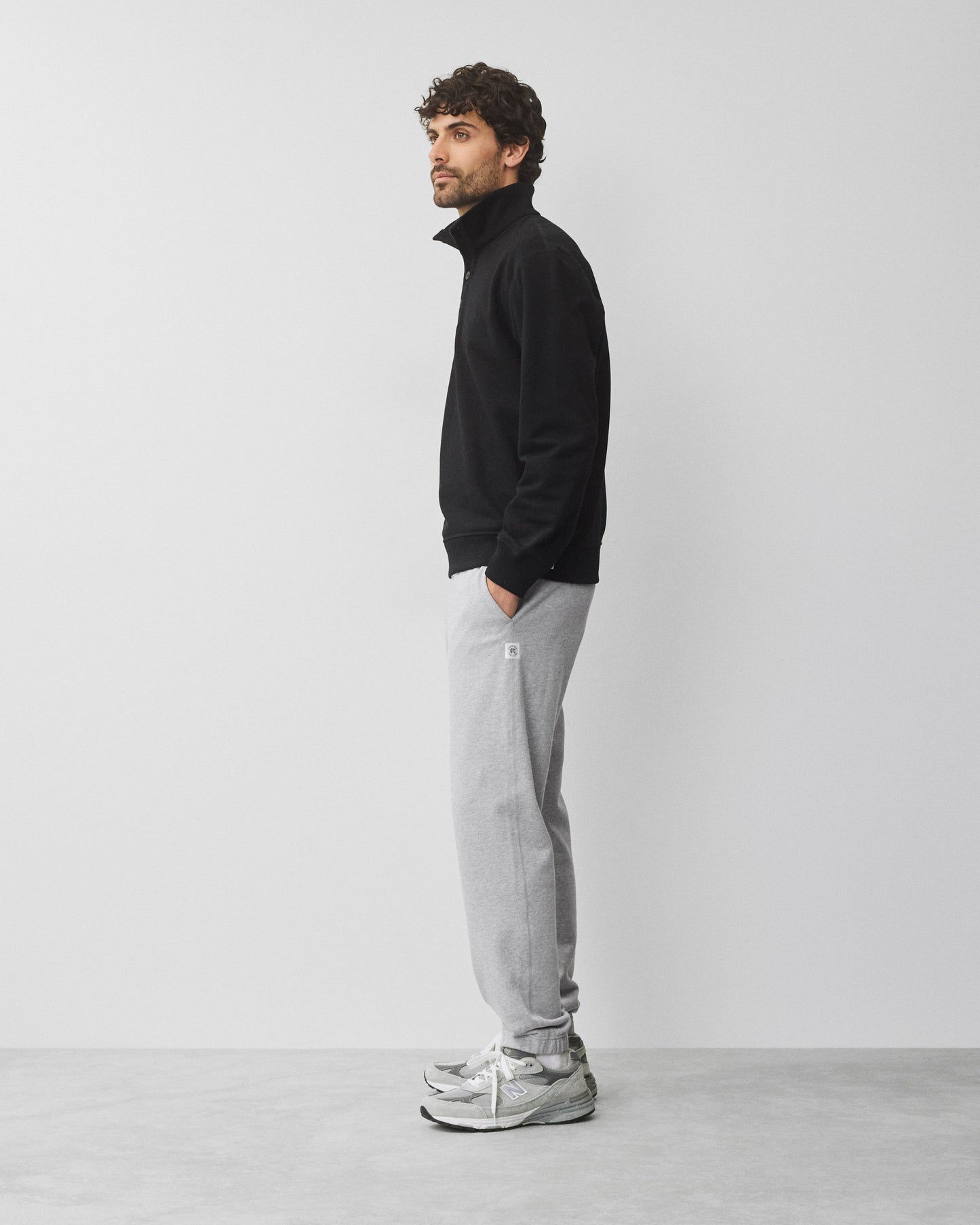Midweight Terry Standard Button Mockneck