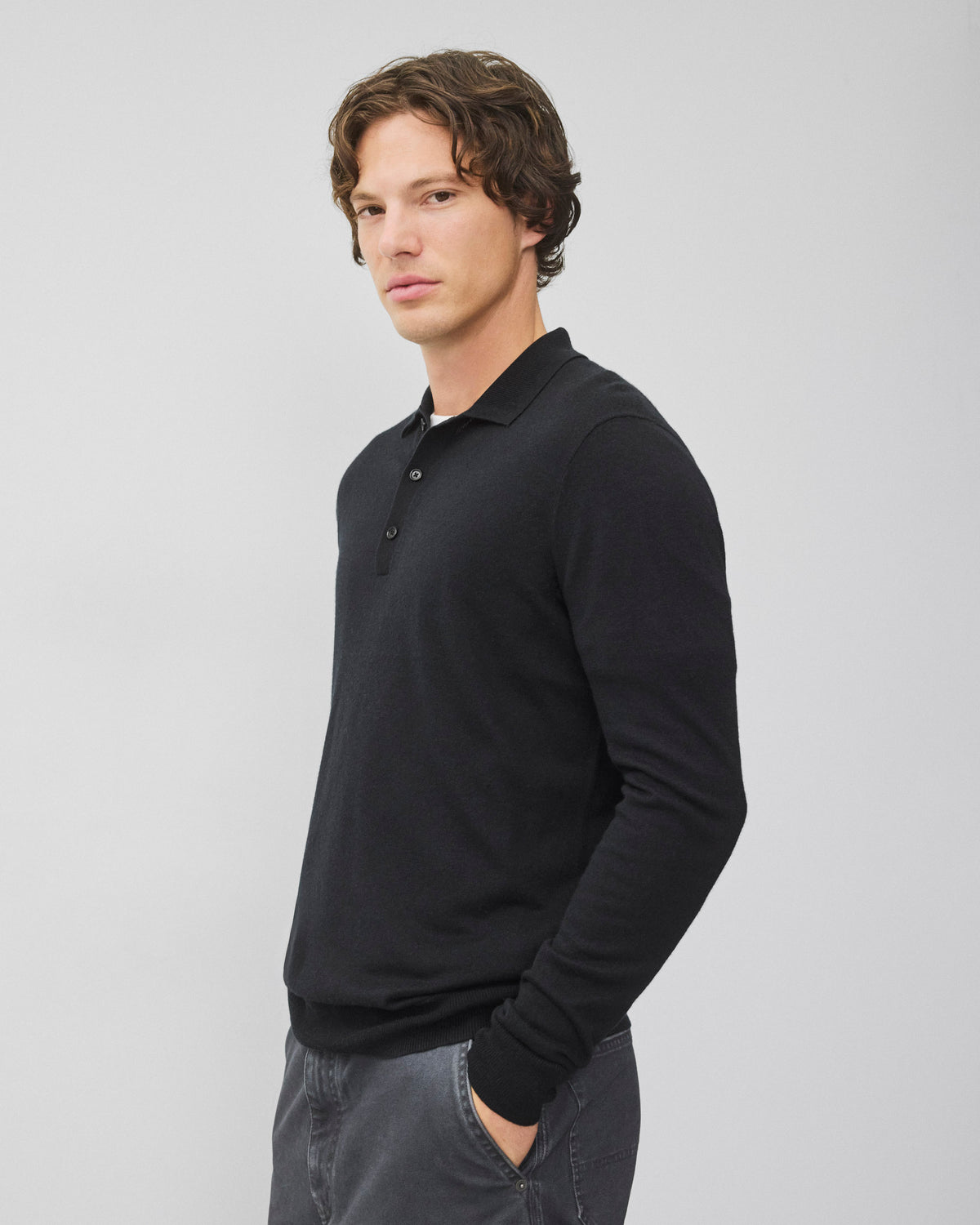 Silk Cashmere Longsleeve Polo