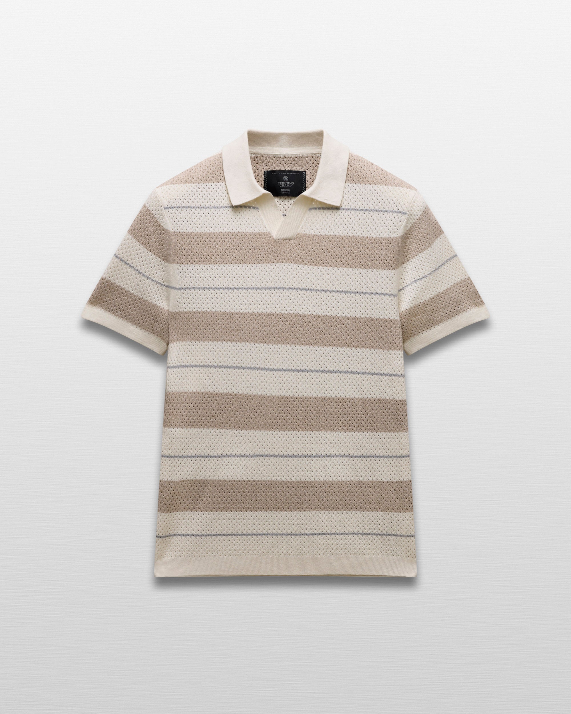 【WIRROW】linen cotton half sleeve cutsewn Cotton Linen Stripe Victor Polo | Reigning Champ